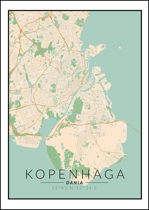 Image of Kopenhaga mapa kolorowa - plakat Wymiar do wyboru: 21x29,7 cm