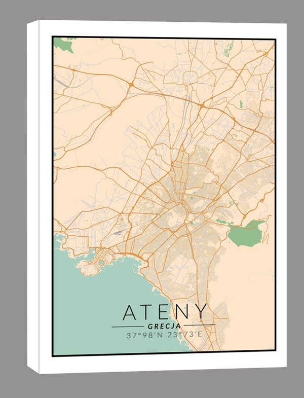 Image of Ateny mapa kolorowa - obraz na płótnie Wymiar do wyboru: 40x50 cm