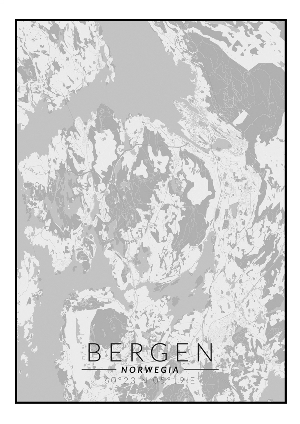 Image of Bergen mapa czarno biała - plakat Wymiar do wyboru: 40x60 cm