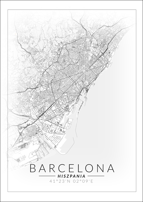 Image of Barcelona mapa invert - plakat Wymiar do wyboru: 40x50 cm