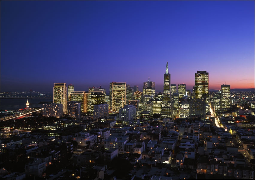 Image of San Francisco skyline at night., Carol Highsmith - plakat Wymiar do wyboru: 30x20 cm