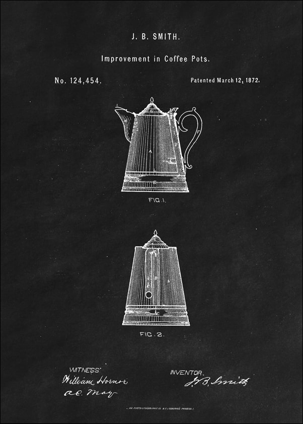 Image of Patent Dzbanek na Kawę Projekt z 1872, black - plakat Wymiar do wyboru: 20x30 cm