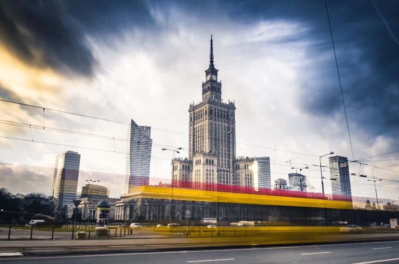 Image of Warszawa Panorama Miasta W ruchu - plakat premium Wymiar do wyboru: 100x70 cm