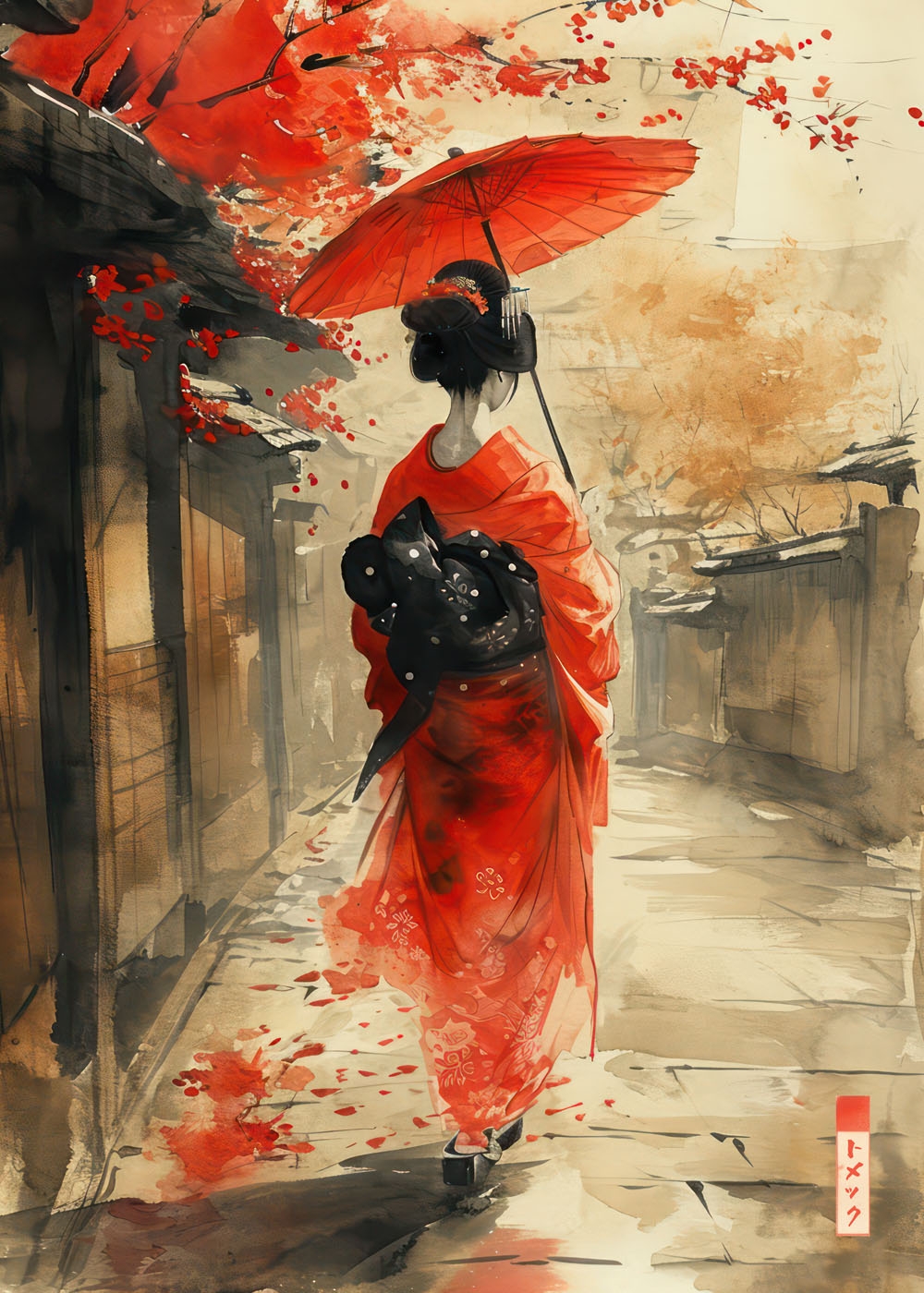 Image of Geisha z parasolem - plakat Wymiar do wyboru: 21x29,7 cm