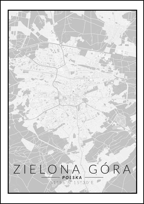 Image of Zielona góra mapa czarno biała - plakat Wymiar do wyboru: 20x30 cm