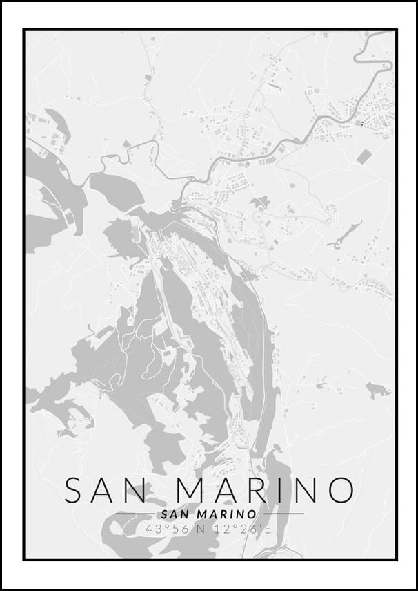 Image of san marino mapa czarno biała - plakat wymiar do wyboru: 70x100 cm