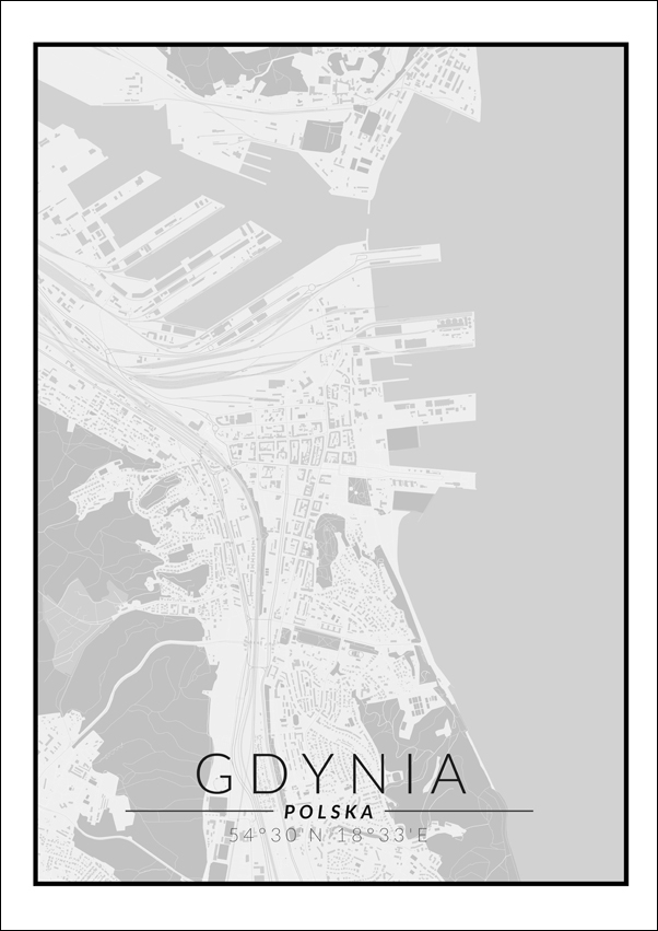 Image of Gdynia mapa czarno biała - plakat Wymiar do wyboru: 40x50 cm
