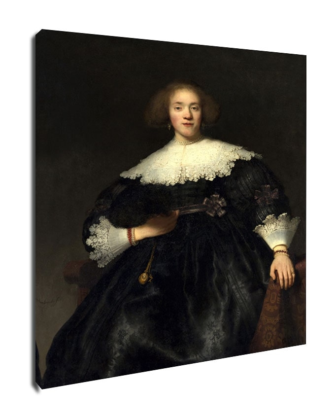 Image of Portrait of a Young Woman with a Fan, Rembrandt - obraz na płótnie Wymiar do wyboru: 40x50 cm