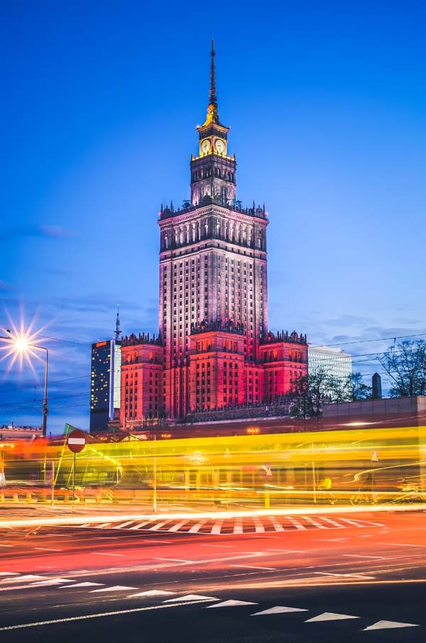 Image of Warszawa Kolory Pałac Kultury - plakat premium Wymiar do wyboru: 50x70 cm