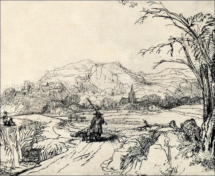 Image of Landscape with Sportsman and Dog, Rembrandt - plakat Wymiar do wyboru: 30x20 cm