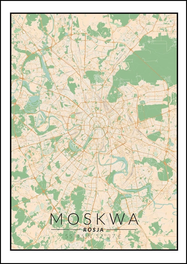 Image of Moskwa mapa kolorowa - plakat Wymiar do wyboru: 30x40 cm