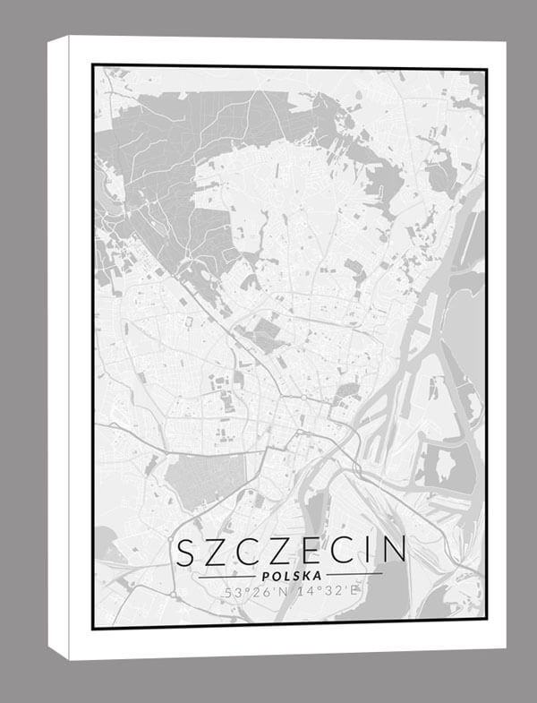 Image of Szczecin mapa czarno biała - obraz na płótnie Wymiar do wyboru: 60x90 cm