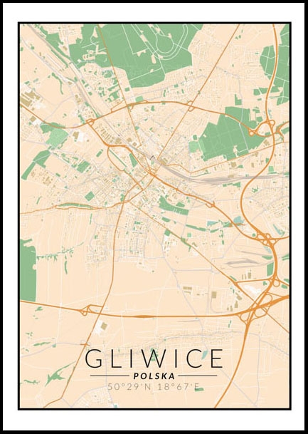 Image of Gliwice, Polska mapa kolorowa - plakat Wymiar do wyboru: 29,7x42 cm