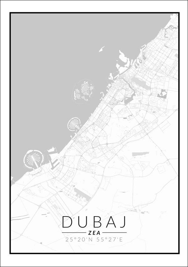 Image of Dubaj mapa czarno biała - plakat Wymiar do wyboru: 20x30 cm