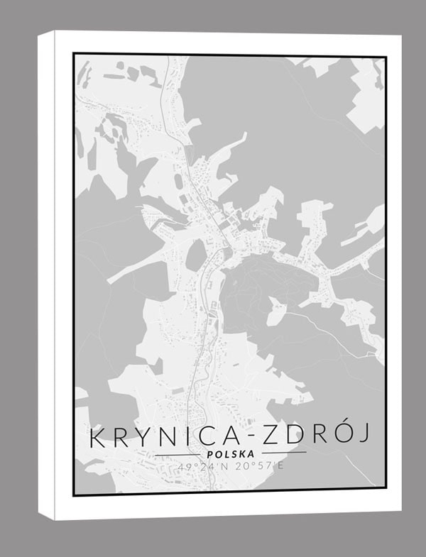 Image of Krynica Zdrój mapa czarno biała - obraz na płótnie Wymiar do wyboru: 40x60 cm