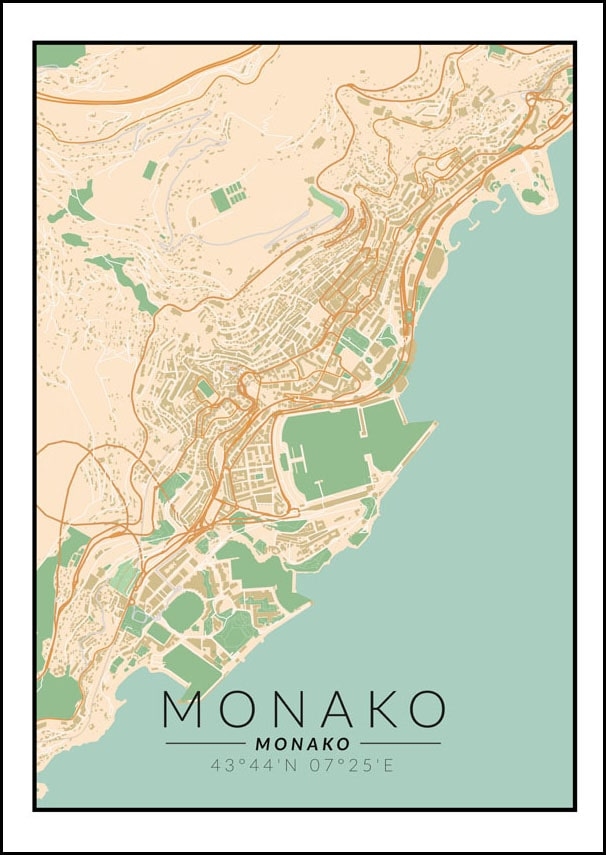 Image of Monako mapa kolorowa - plakat Wymiar do wyboru: 30x40 cm