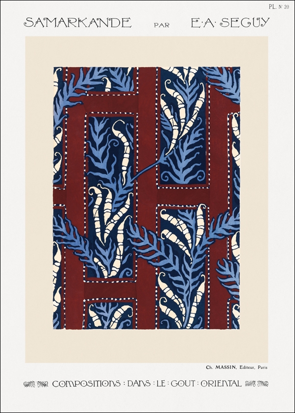 Image of Fern pochoir pattern in Art Deco oriental style, E. A. Séguy - plakat Wymiar do wyboru: 21x29,7 cm