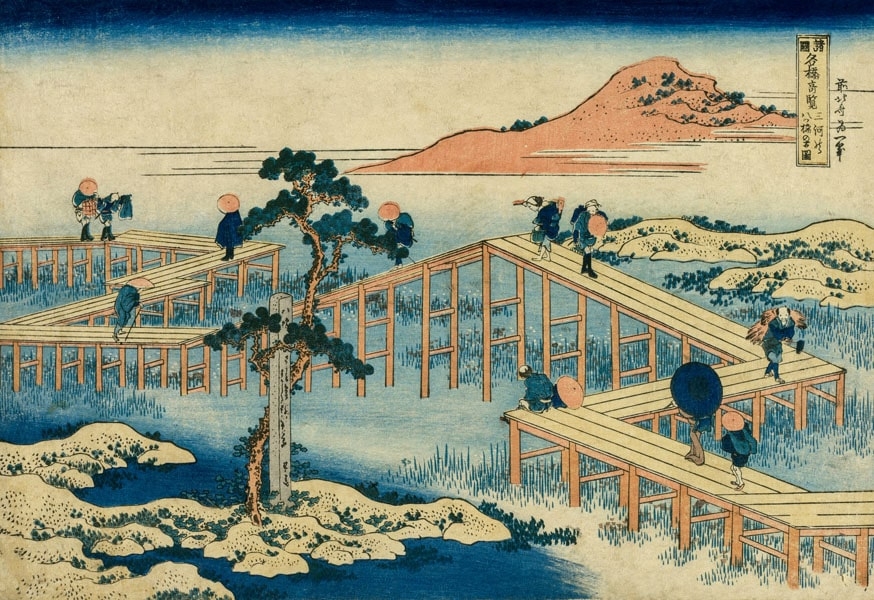 Image of Hokusai, An Ancient Picture of the Eight Part Bridge in Mikawa Province - plakat Wymiar do wyboru: 40x30 cm