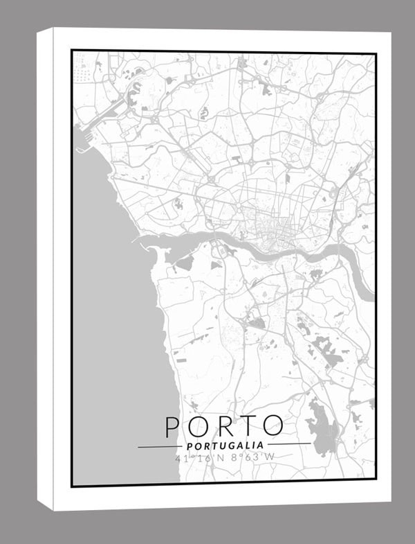 Image of Porto mapa czarno biała - obraz na płótnie Wymiar do wyboru: 60x90 cm