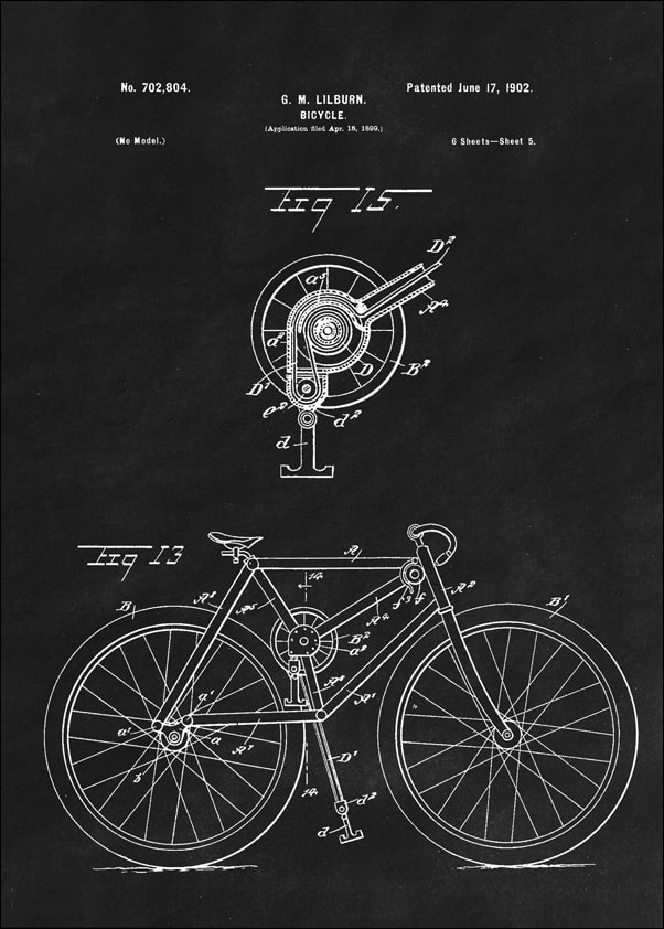 Image of Patent Rower Projekt z 1902, black - plakat Wymiar do wyboru: 20x30 cm