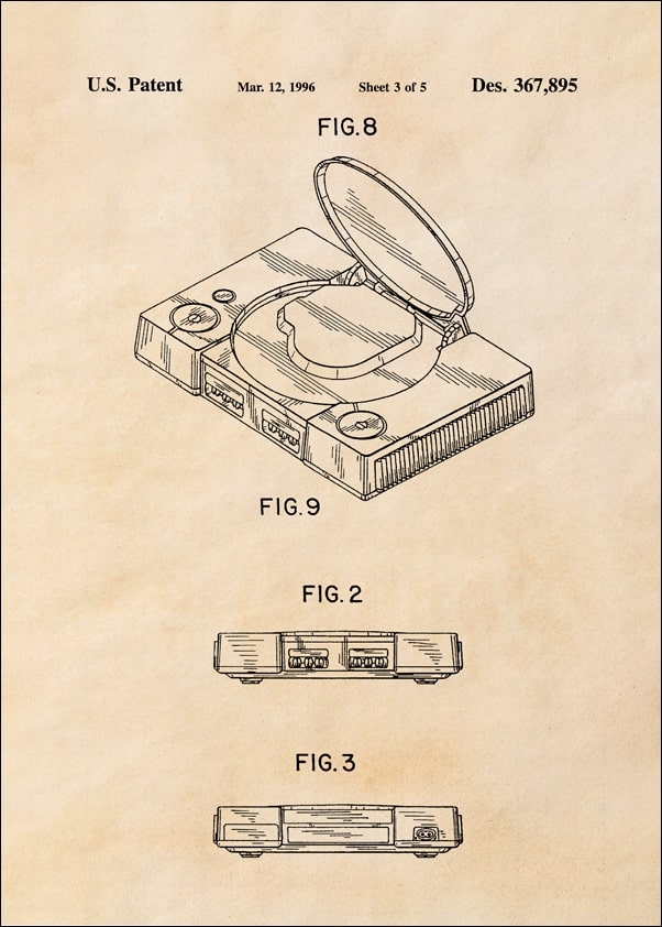 Image of Patent, Konsola PlayStation 1996 sepia - plakat Wymiar do wyboru: 21x29,7 cm