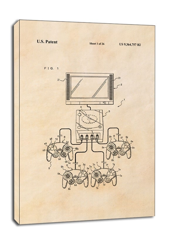 Image of Patent, Konsola Gamecube sepia - obraz na płótnie Wymiar do wyboru: 20x30 cm