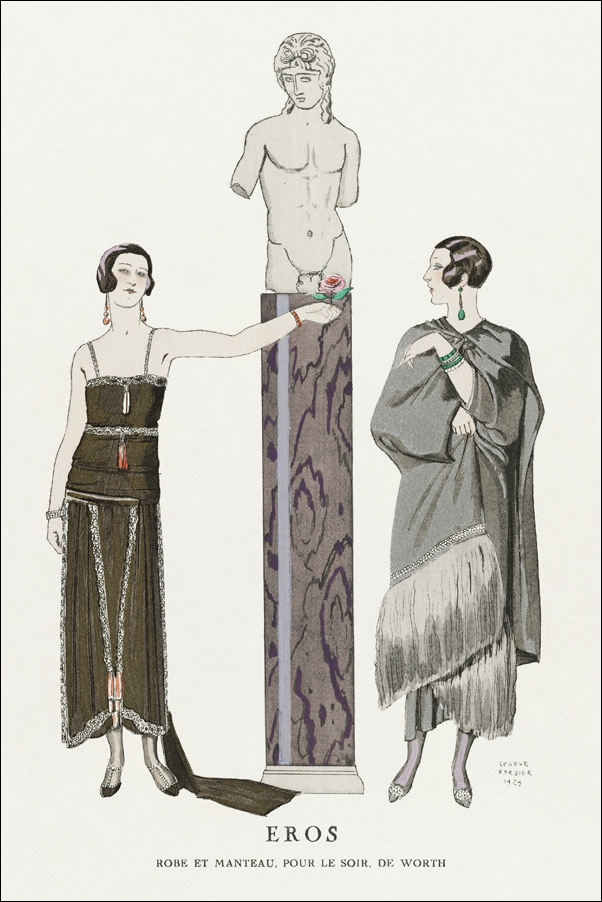 Image of Eros / Robe et manteau, pour le soir, de Worth from Gazette du Bon Ton No. 9, George Barbier - plakat Wymiar do wyboru: 30x40 cm