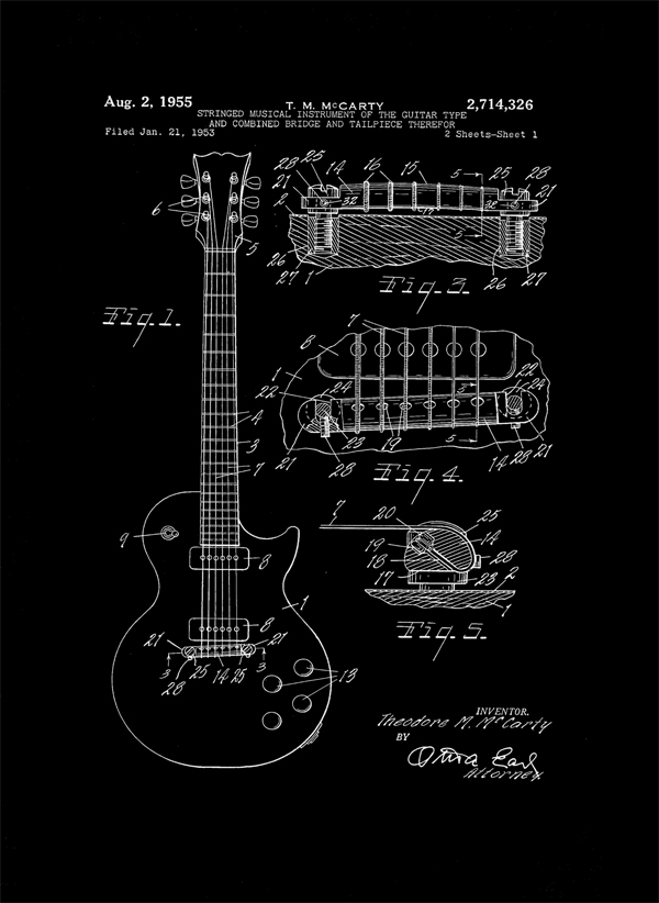 Image of Patent Gitara Elektryczna Projekt 1955 - retro plakat Wymiar do wyboru: 20x30 cm