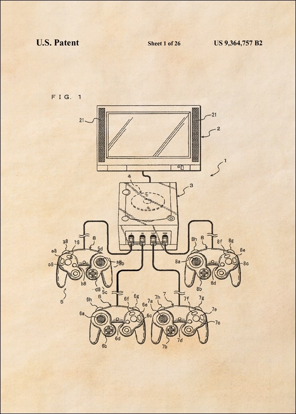 Image of Patent, Konsola Gamecube sepia - plakat Wymiar do wyboru: 20x30 cm