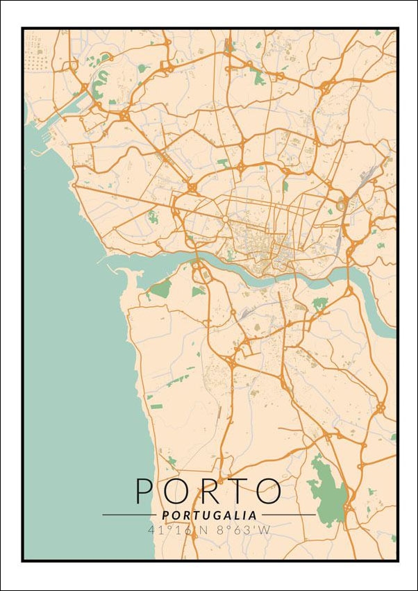 Image of Porto mapa kolorowa - plakat Wymiar do wyboru: 70x100 cm