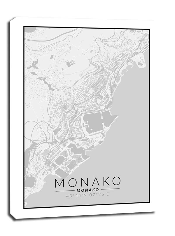 Image of Monako mapa czarno biała - obraz na płótnie Wymiar do wyboru: 61x91,5 cm