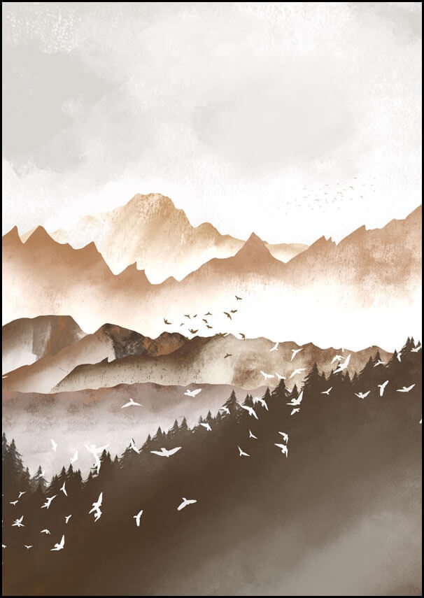 Image of Wzgórza, leśne ptaki - plakat Wymiar do wyboru: 50x70 cm