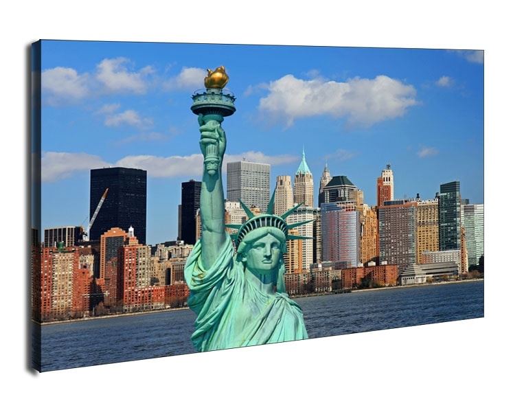 Image of Nowy Jork - Statua Wolności Manhattan Skyline - obraz na płótnie Wymiar do wyboru: 120x90 cm