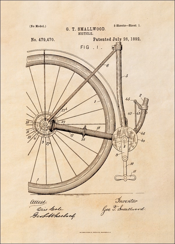 Image of Patent Rower Projekt z 1892, sepia - plakat Wymiar do wyboru: 40x60 cm