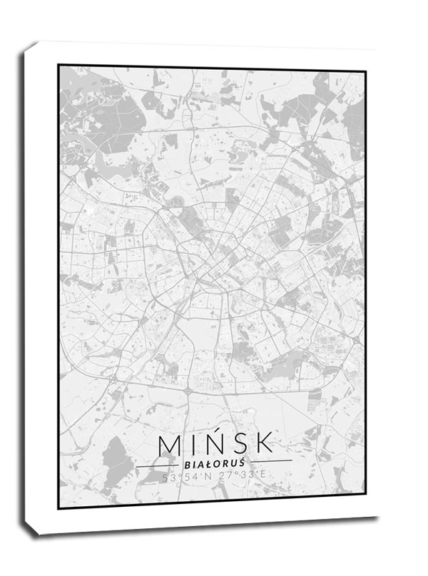 Image of Mińsk mapa czarno biała - obraz na płótnie Wymiar do wyboru: 40x60 cm