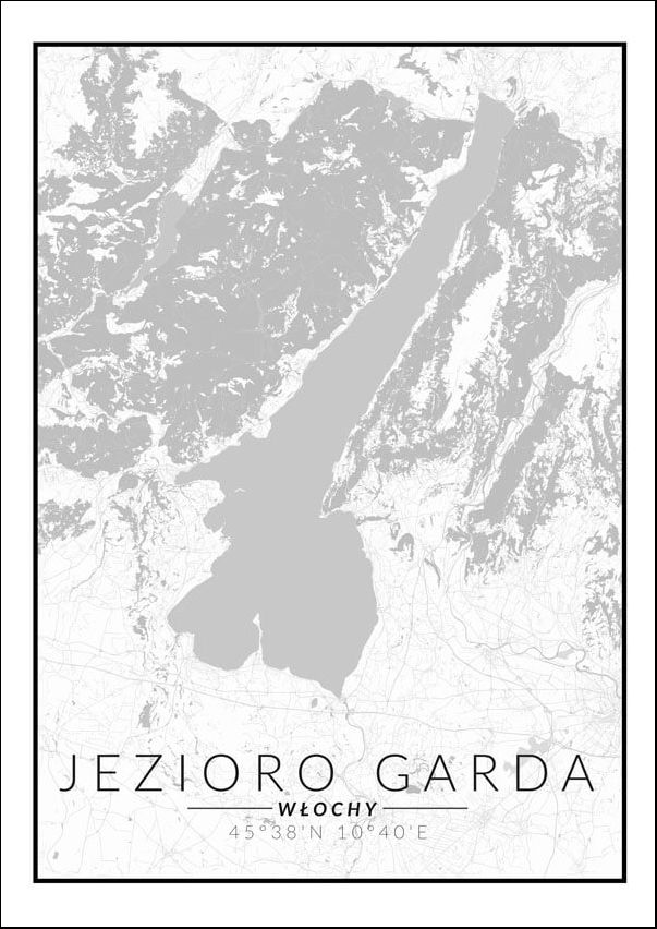 Image of Jezioro Garda, Włochy mapa czarno biała - plakat Wymiar do wyboru: 61x91,5 cm