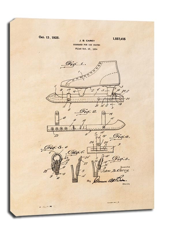 Image of Patent Łyżwy Projekt z 1925, sepia - obraz na płótnie Wymiar do wyboru: 60x80 cm
