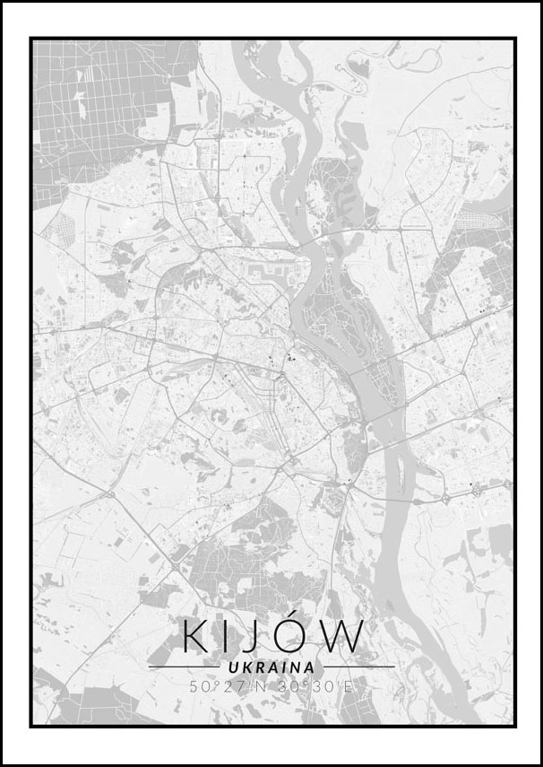 Image of Kijów mapa czarno biała - plakat Wymiar do wyboru: 20x30 cm