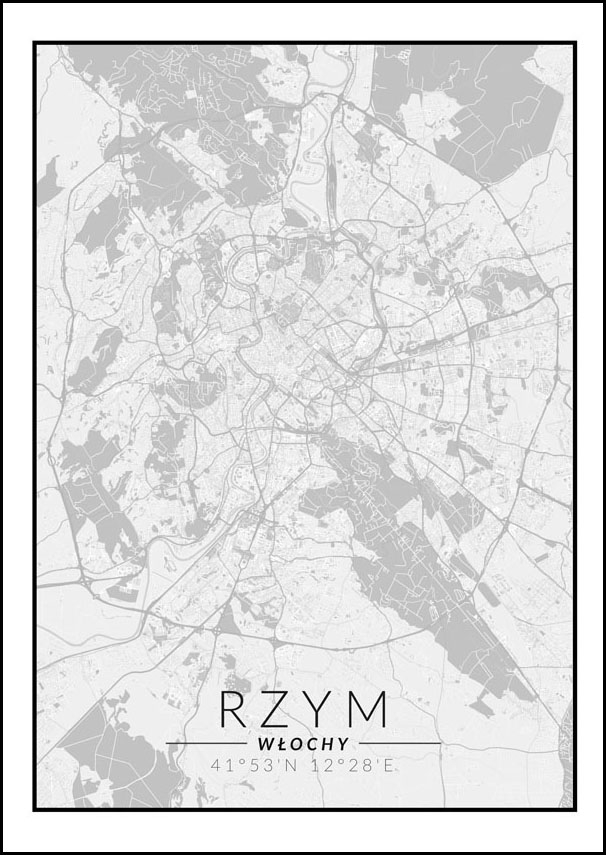 Image of Rzym mapa czarno biała - plakat Wymiar do wyboru: 21x29,7 cm