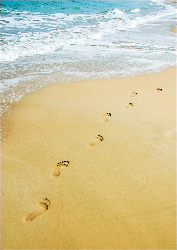 Image of Walking. Ślady stóp na plaży - plakat Wymiar do wyboru: 40x50 cm