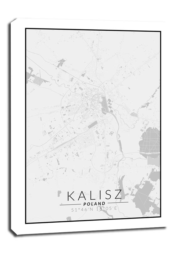 Image of Kalisz mapa czarno biała - obraz na płótnie Wymiar do wyboru: 40x60 cm