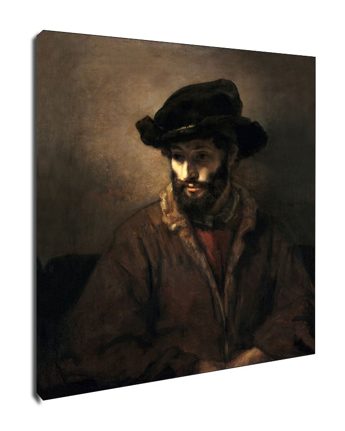 Image of A Bearded Man Wearing a Hat, Rembrandt - obraz na płótnie Wymiar do wyboru: 70x100 cm