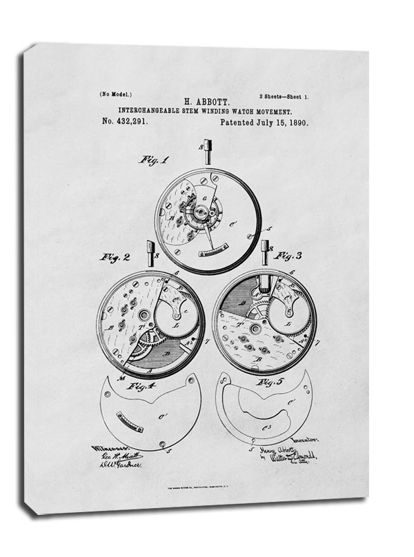 Image of Patent Zegarek Nakręcany Projekt z 1890 - obraz na płótnie Wymiar do wyboru: 70x100 cm