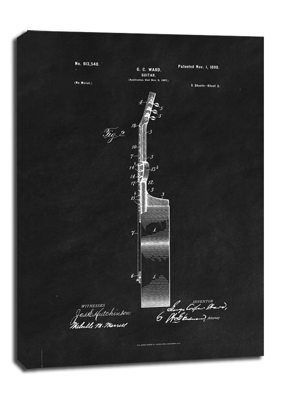 Image of Patent GC Ward Gitara Projekt z 1898, black - obraz na płótnie Wymiar do wyboru: 30x40 cm