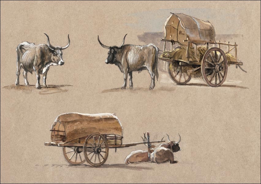 Image of Oxcarts, Italy, Samuel Colman - plakat Wymiar do wyboru: 100x70 cm