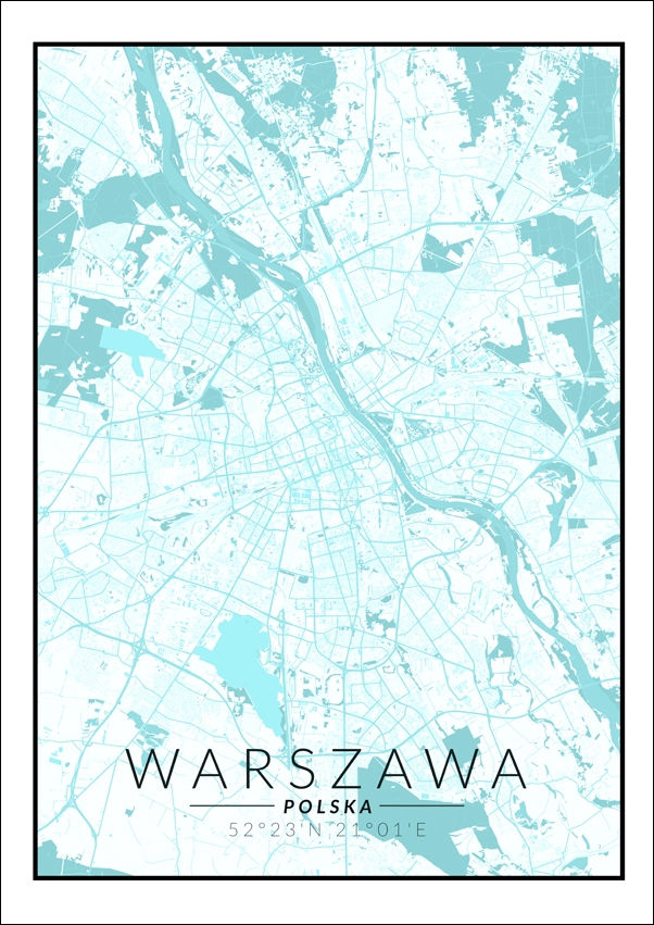 Image of Warszawa mapa blue - plakat Wymiar do wyboru: 20x30 cm