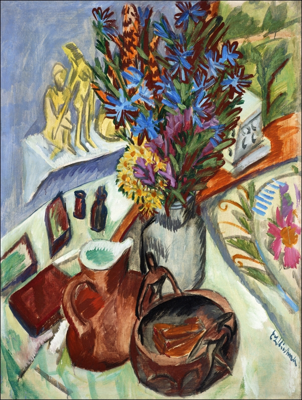 Image of Still Life with Jug and African Bowl, Ernst Ludwig Kirchner - plakat Wymiar do wyboru: 30x40 cm