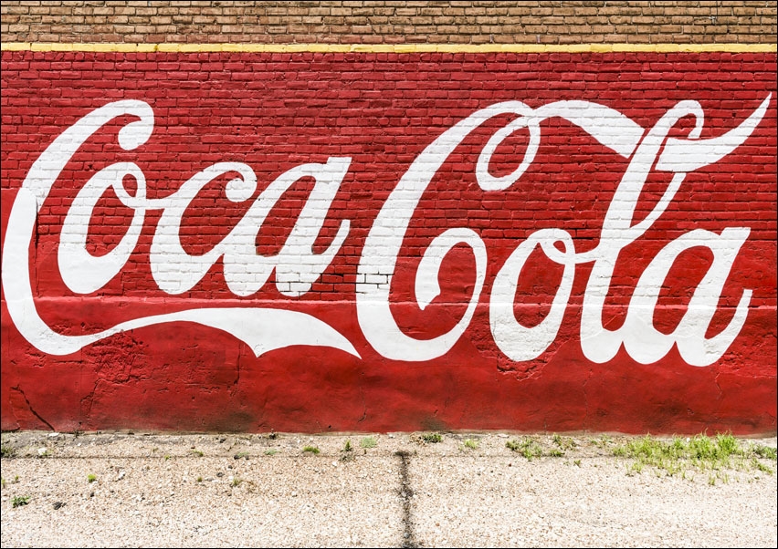 Image of An old, painted Coca-Cola sign on the side of a building in the town of Grand Saline in Van Zandt County, Texas, Carol Highsmith - plakat Wymiar do wy