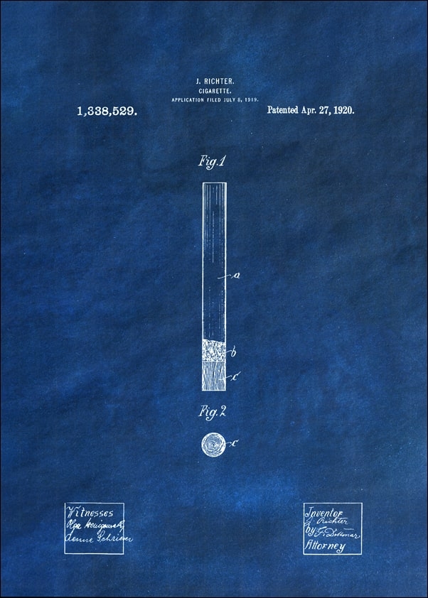 Image of Patent, Papieros Projekt z 1920 Niebieski - plakat Wymiar do wyboru: 30x40 cm