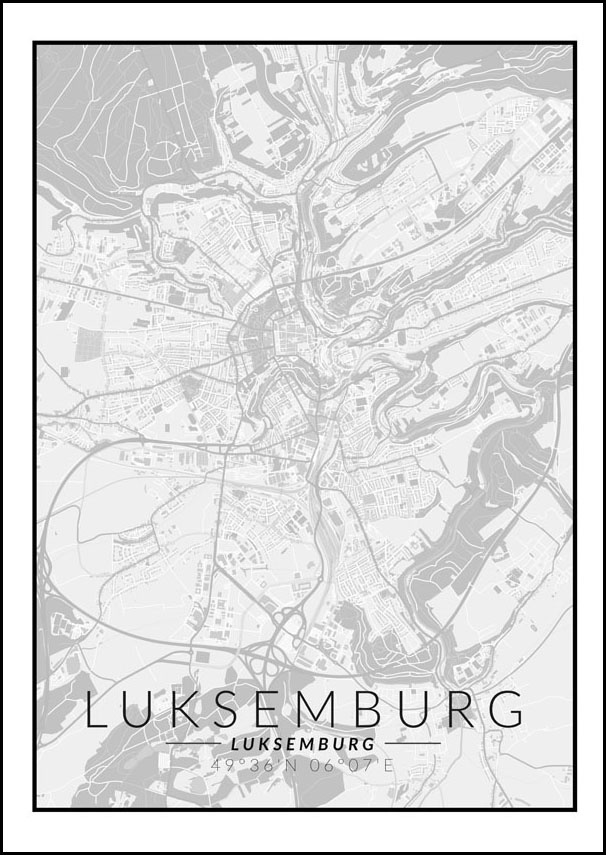 Image of Luksemburg mapa czarno biała - plakat Wymiar do wyboru: 30x40 cm